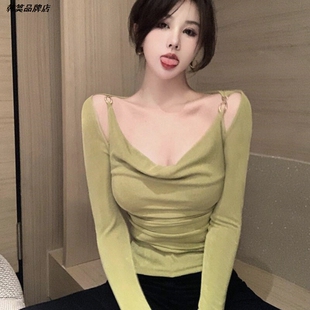 打底衫低胸上衣胖MM设计感300斤大码小心机低领长袖T恤女内搭春秋