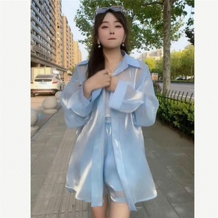 雪纺防晒衣女夏季2026新款宽松甜美气质超仙开衫衬衫二件套套装女