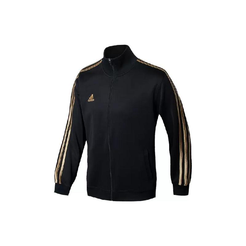 adidas adidas服饰 休闲立领条纹夹克 男女同款 黑底金条纹