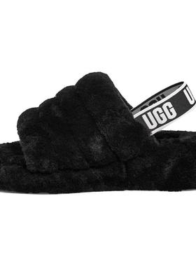UGG FLUFF YEAH 羊皮毛一体 舒适休闲 毛茸拖鞋 女款 黑色