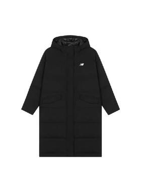 New Balance 纯色休闲连帽长款保暖羽绒服 女款 黑色