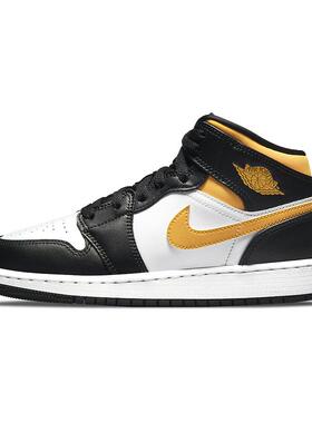 Jordan Air Jordan 1 Mid 中帮 复古篮球鞋 GS 黑白金