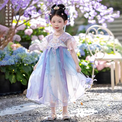 2026夏季女童蓝紫刺绣汉服襦裙
