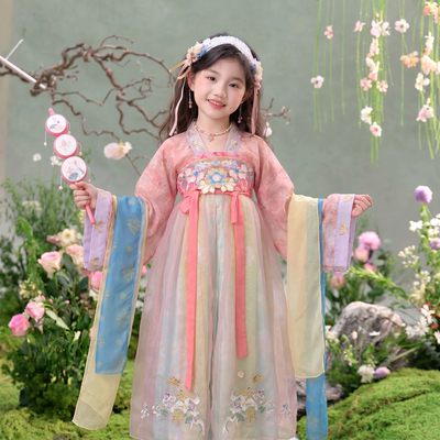 女童春夏唐制齐胸刺绣汉服裙套装