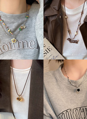 彩色多巴胺项链女小众感百搭轻奢锁骨链小红书爆款饰品