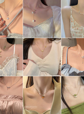 辣妹气质吊坠饰品小众ins风锁骨链蝴蝶结网红轻奢保色项链女