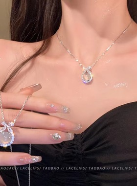 精致百搭猫眼石吊坠项链女感轻奢气质锆石钛钢锁骨链新款配饰