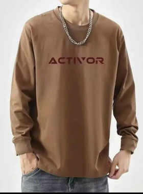 纯棉长袖t恤秋装男士休闲韩时尚潮流袖口圆领长袖男士打底衫ACT