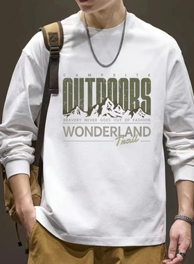 纯棉长袖t恤春秋男士休闲韩版宽松螺纹袖口圆领长袖男士打底衫ACT