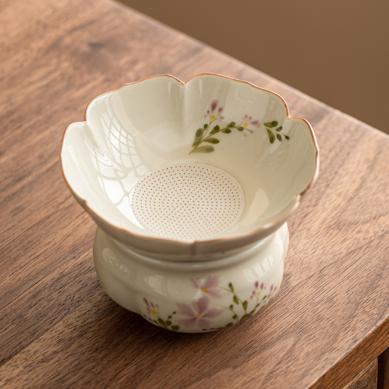 手绘小雏菊茶漏茶滤一体高档陶瓷