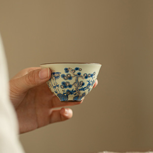 跨境景德镇青花岁寒三友茶杯陶瓷茶具主人杯品茗杯客杯家用功夫茶