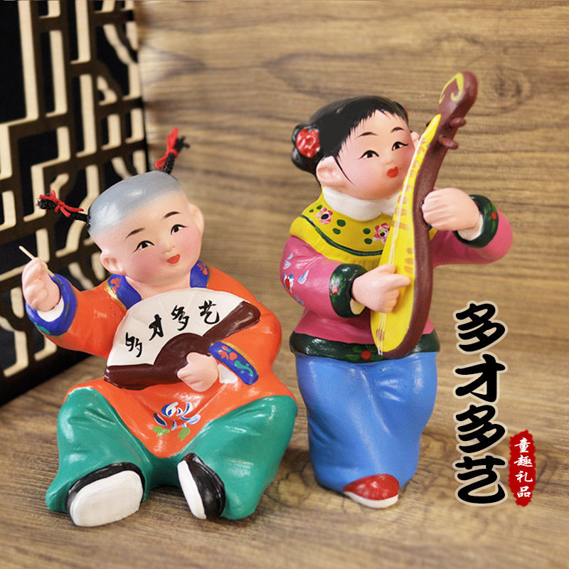 泥人张彩塑 多才多艺 童趣泥娃娃摆件中国风传统手工艺品家居装饰