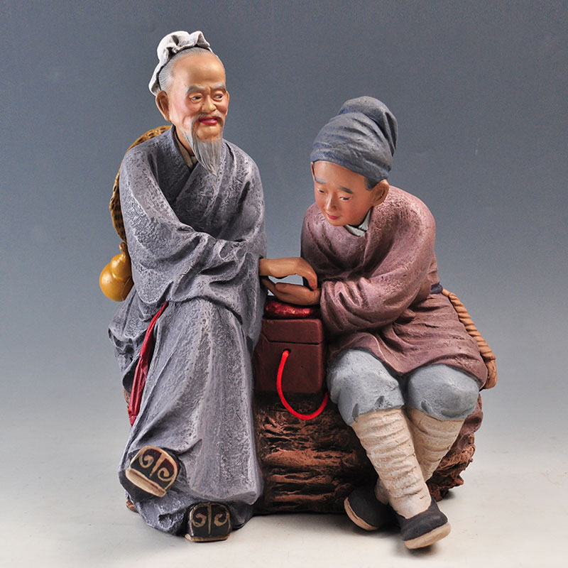 天津泥人张彩塑作品华佗诊脉手工定制人物摆件送医者