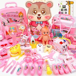 儿童医生过家家玩具卡通背包手提箱套装听诊器打针女孩声光玩具