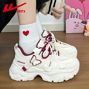 厚底增高小白老爹鞋 回力女鞋 皮面百搭休闲蝴蝶运动鞋 冬季 2025新款