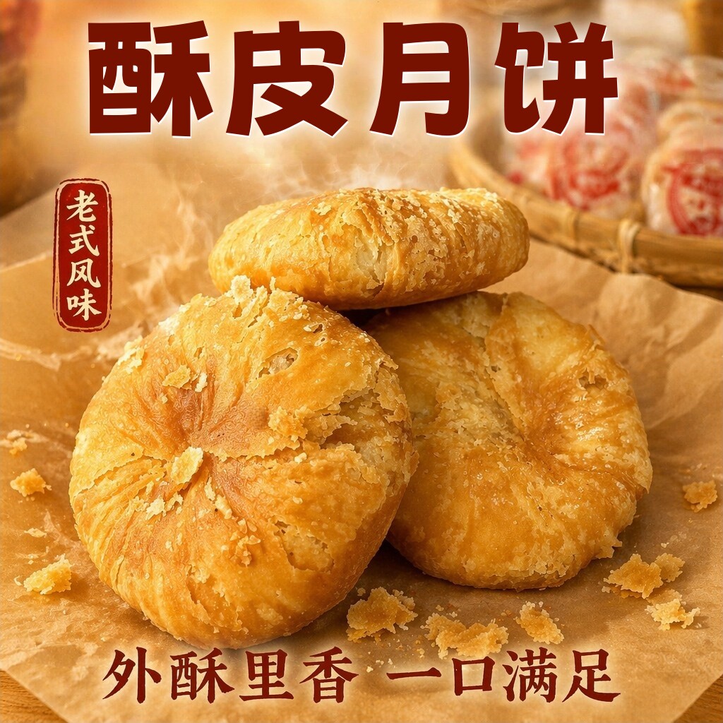 传统老式酥皮五仁味月饼中秋节送礼正宗葱油味茶点酥皮饼糕点礼盒