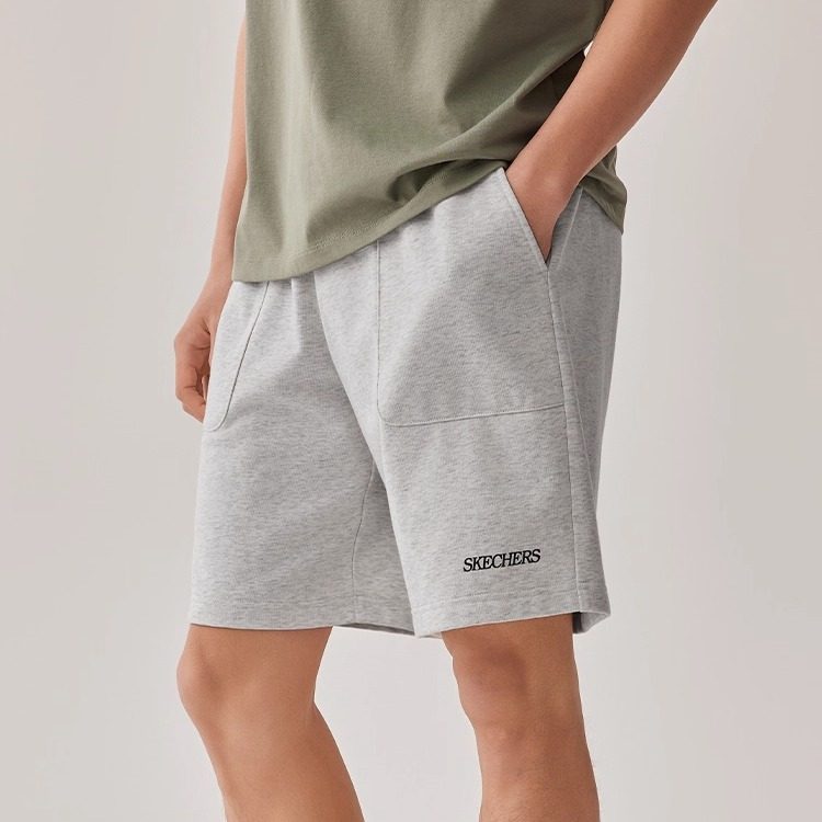 斯凯奇白色短裤男女同款宽松休闲运动裤纯色情侣针织裤子舒适下装