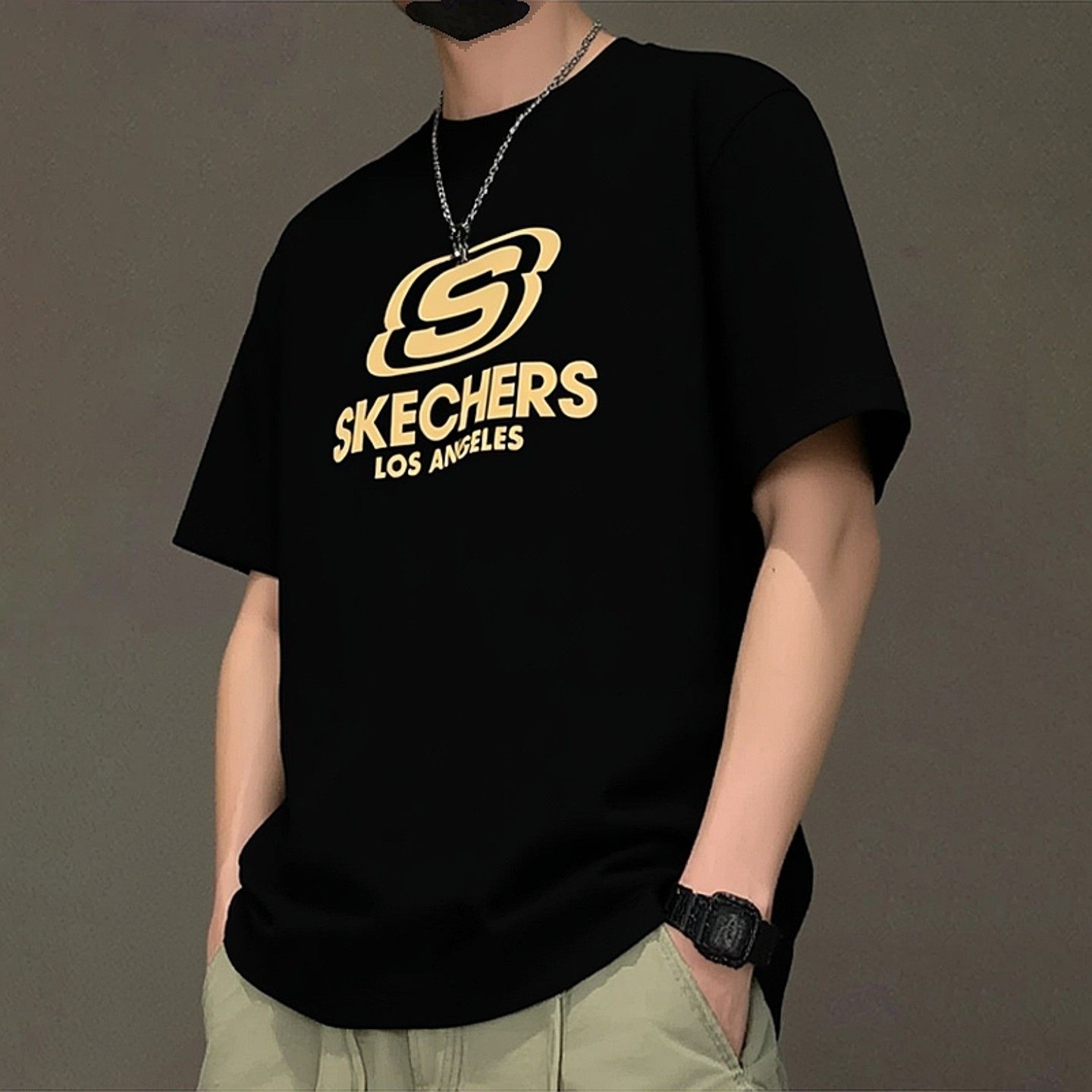 Skechers斯凯奇短袖男女秋冬季新款白色情侣速干运动潮流圆领T恤