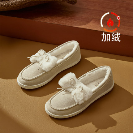 Skechers斯凯奇女鞋春夏季款加绒棉鞋保暖一脚蹬毛绒乐福鞋奶贝鞋