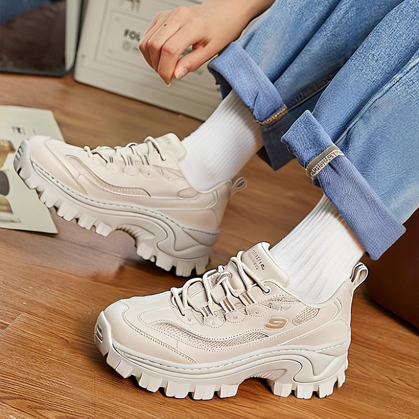 Skechers斯凯奇蜜糕鞋2025秋冬季新款女鞋厚底增高老爹鞋