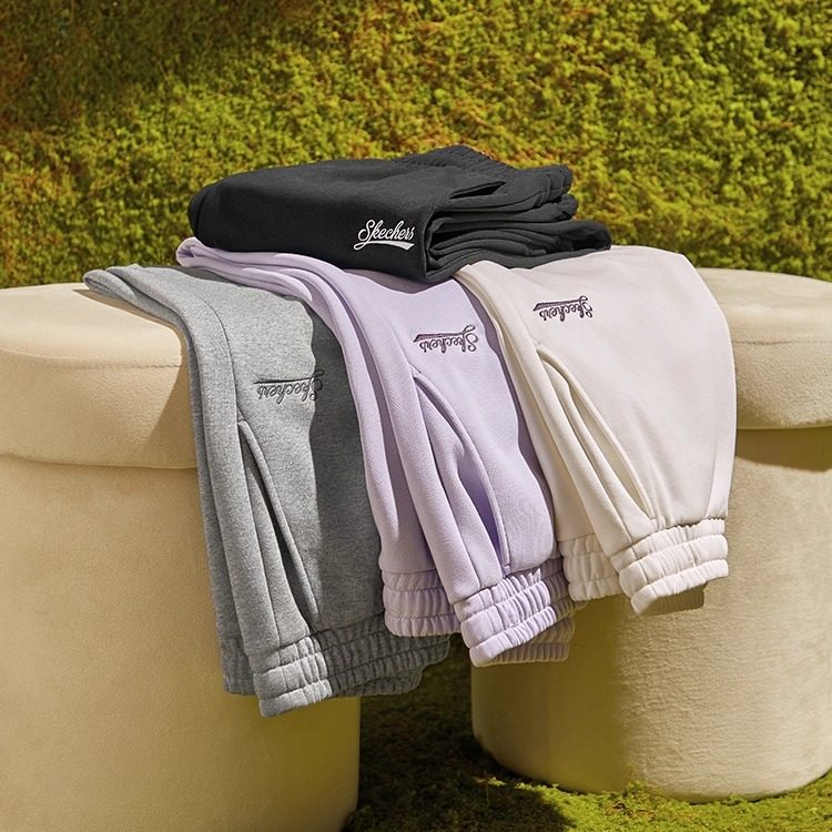 斯凯奇冬季加绒运动长裤女情侣卫裤宽松黑色显瘦户外束脚裤子男款