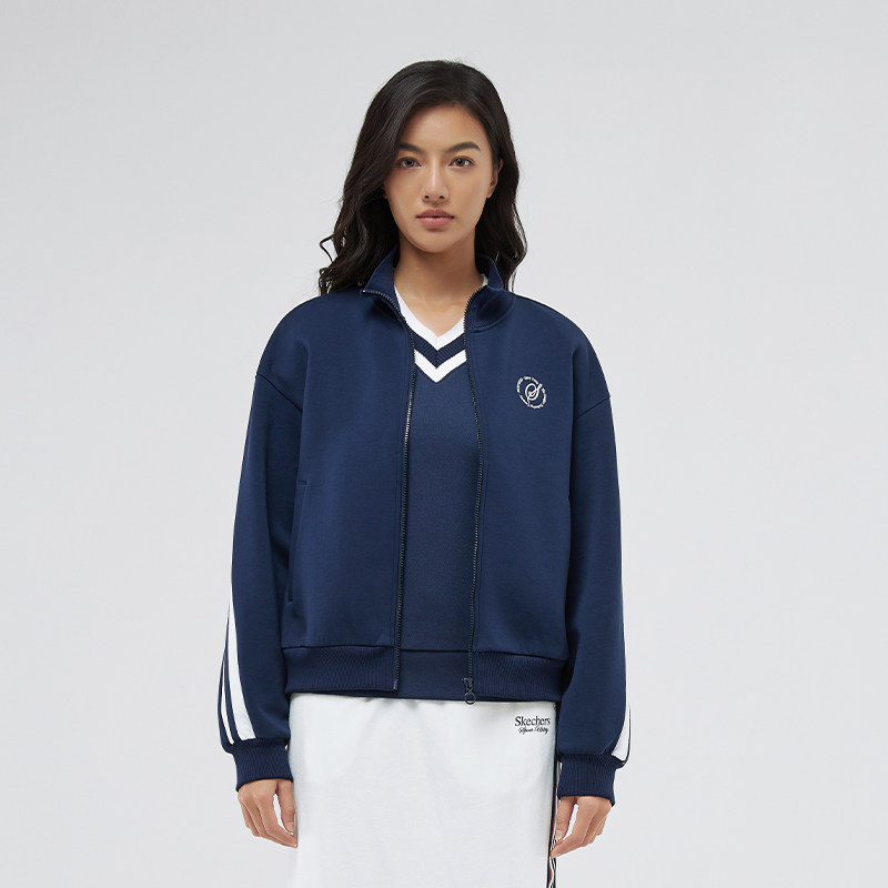 Skechers女子针织套头卫衣2026年春季V领舒适时尚潮流范休闲百搭
