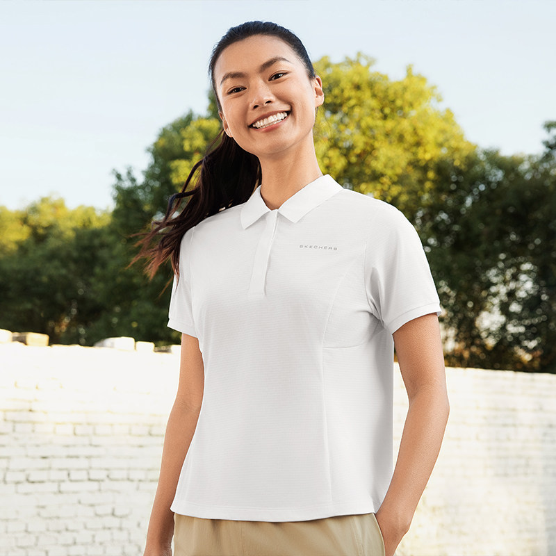 斯凯奇2026秋季女士碳黑北极冰蓝科技吸湿速干舒适运动百搭polo衫,运动服/休闲服装,运动POLO衫,淘宝优惠券,粉丝福利购,淘宝优惠卷