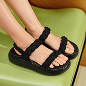 Skechers 透气沙滩鞋 斯凯奇Skechers斯凯奇秋女鞋 厚底麻花凉鞋