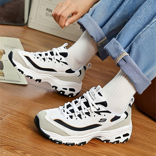 斯凯奇黑白金厚底老爹鞋熊猫鞋