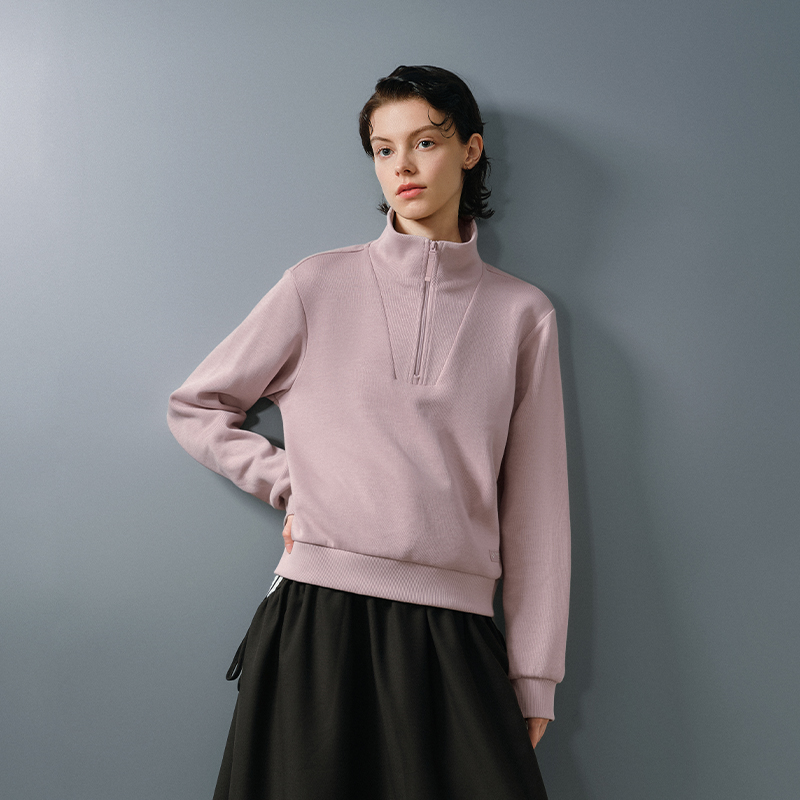 斯凯奇2025秋季女士舒适全拉链翻领套头卫衣休闲运动风经典百搭