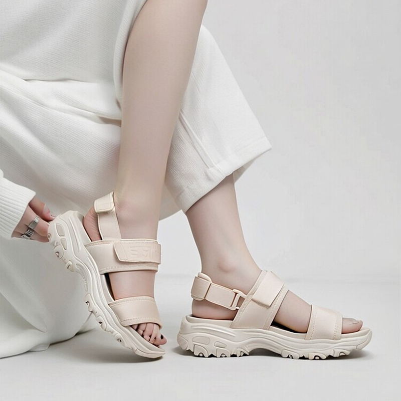 Skechers斯凯奇春夏季款女鞋漏趾凉鞋透气魔术贴厚底增高运动凉鞋