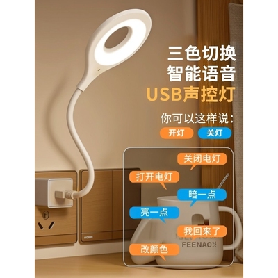 风雨同舟江18-2智能语音台灯USB声控灯led插口小夜灯一体床头灯