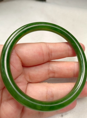 碧玉手镯正圈58口俄料老坑料碧玉菠菜绿圆条细条手镯一物一图包邮