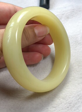 岫玉辽阳奶黄包宽版手镯正圈58口天然玉石一物一图保真包邮