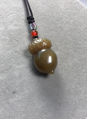 黄白老玉糖橡果吊坠项链锁骨链玉坠