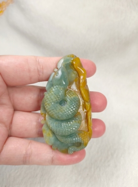 岫玉蛇吊坠花玉蓝水十二生肖蛇毛衣链挂件天然保真包邮一物一图