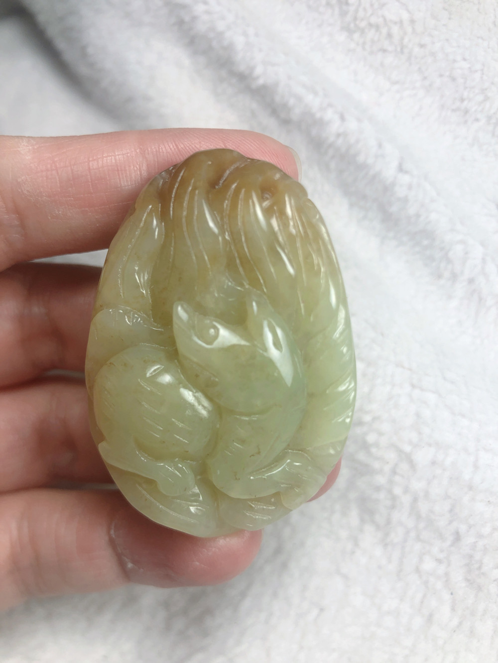 黄白老玉九尾狐狸吊坠和田玉狐狸毛衣链挂件天然 玉包邮一物一图