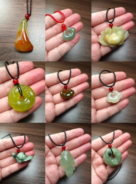 天然岫玉吊坠小件挂坠平安扣祥云锁金鱼莲花天青冻原石一物一图