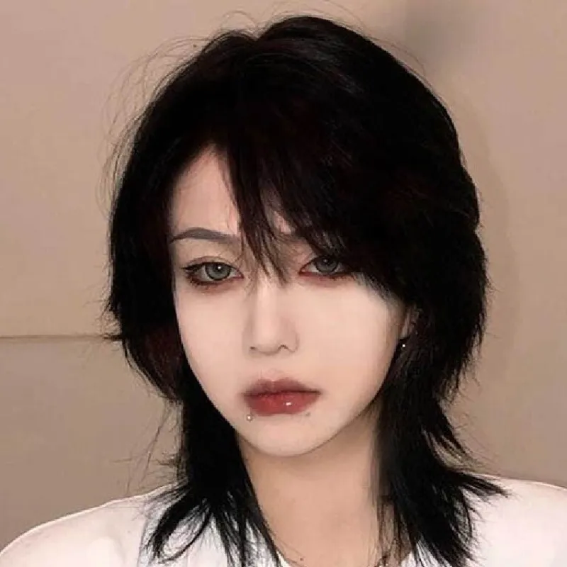 星程狼尾假发黑棕色短发女酷帅气全头套式自然鲻鱼头通用武士头