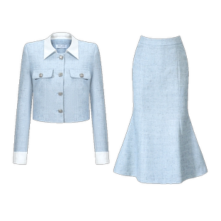 CHICHY蓝色小香风粗花呢套装女春季款洋气上衣鱼尾长裙法式两件套