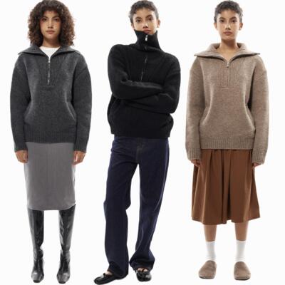 3色半拉链厚毛衣宽松版型