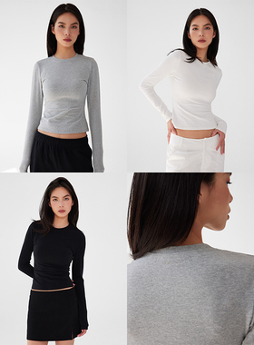 A DoOr 3色沙漏型收腰基础打底长袖Angel柔软修身打底衫辣妹欧美