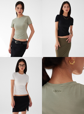 A DoOr 4色沙漏型收腰基础打底短袖Joyce棉修身打底衫辣妹欧美