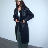 Vivian 复古欧美街头休闲质感长外套 PU皮长款 风衣 DoOr 经典