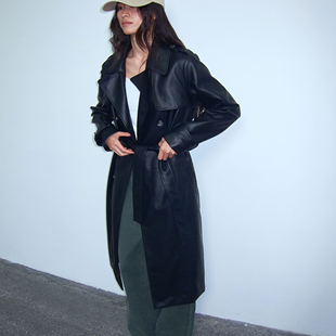 DoOr Vivian 经典 风衣 复古欧美街头休闲质感长外套 PU皮长款