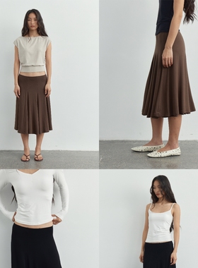 A DoOr 2色弹力半身裙 Lillian 柔软亲肤 基础堆褶双层低腰半裙