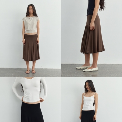 2色弹力半身裙基础双层