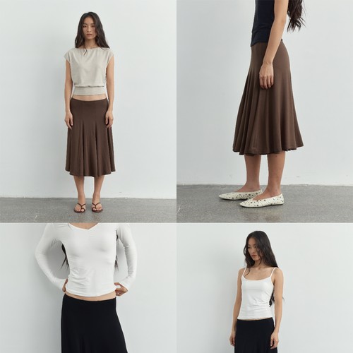 2色弹力半身裙基础双层