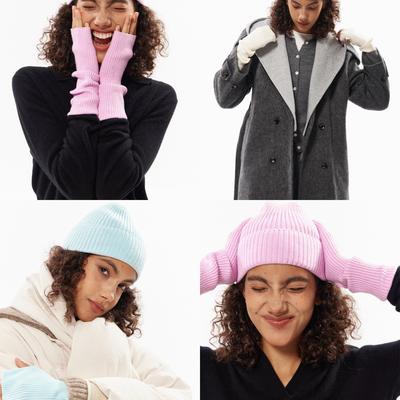 可爱颜色3色帽子手套套装