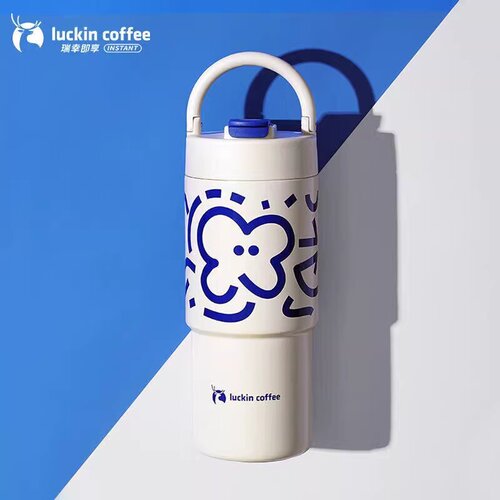 瑞幸正品双饮口保温杯瑞幸大容量不锈钢保温壶便携拎拎杯670ML
